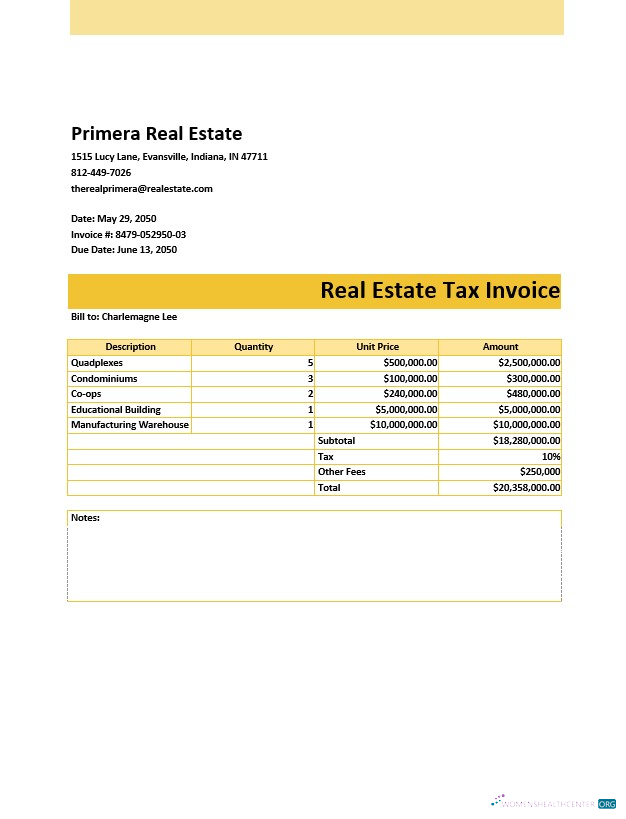 Download Real Estate Tax Invoice Template Photoshop template